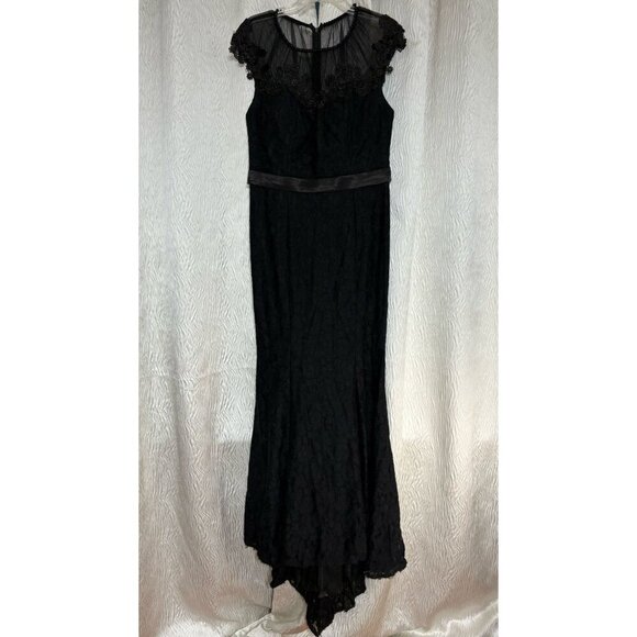 Vintage Starzz Size 10 Black Lace Evening Gown Sheer Embroidered Overlay Satin - Picture 3 of 12